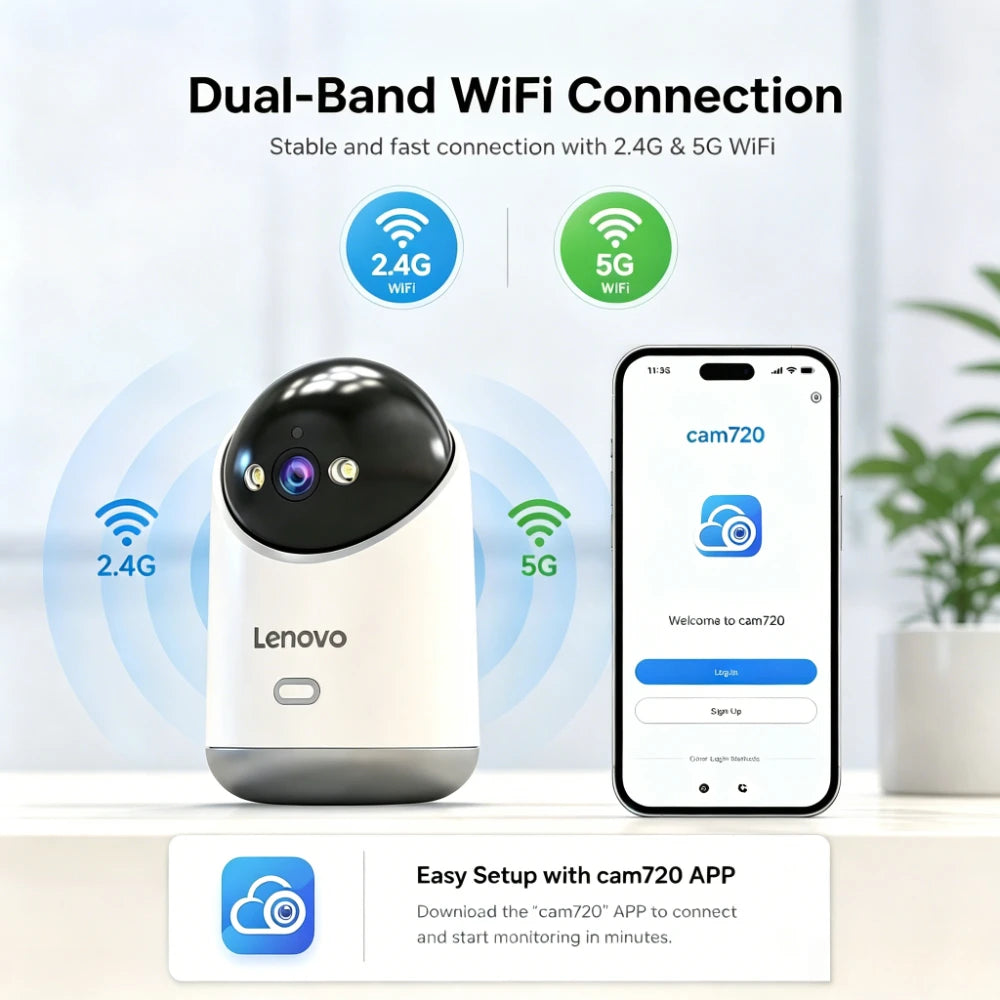 Lenovo 5MP 5G WiFi Camera Indoor Home Security IP Smart Baby Monitor Camera Color Night Auto Tracking Video Surveillance Camera