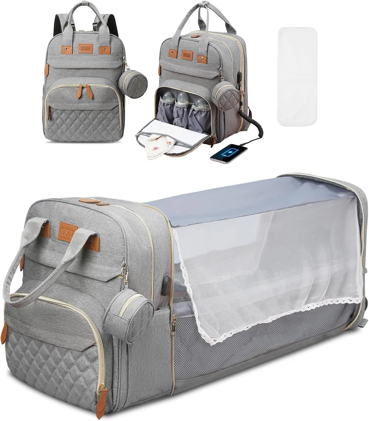 3-in-1 Water Proof Baby Travel Diaper Backpack with USB