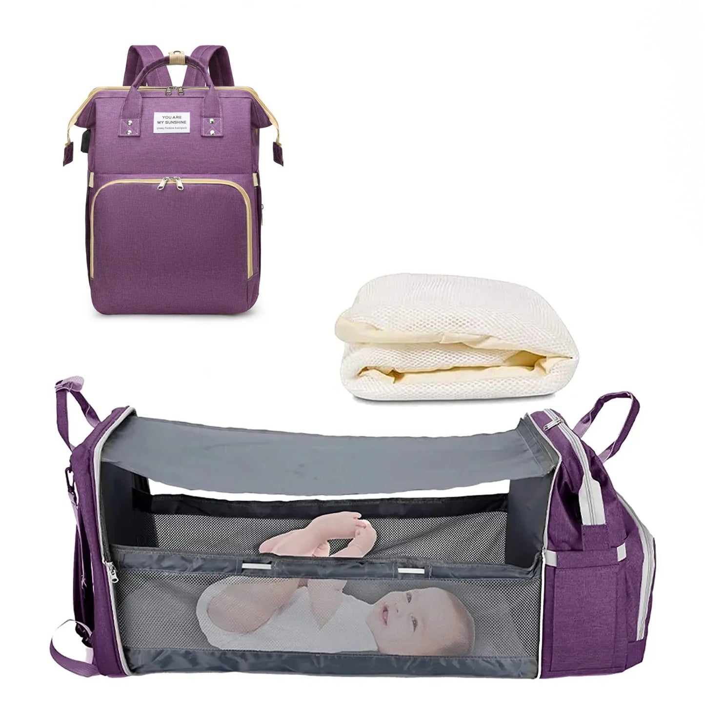 3-in-1 Water Proof Baby Travel Diaper Backpack with USB