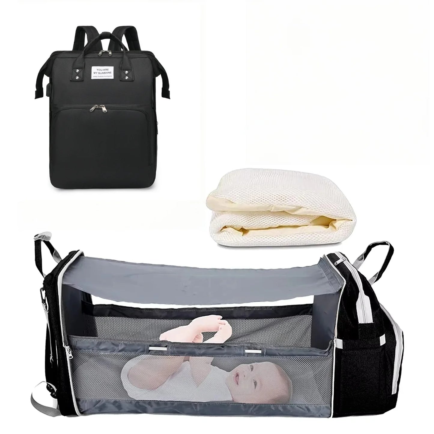3-in-1 Water Proof Baby Travel Diaper Backpack with USB