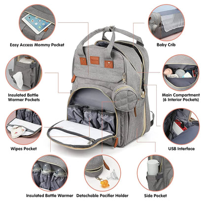 3-in-1 Water Proof Baby Travel Diaper Backpack with USB
